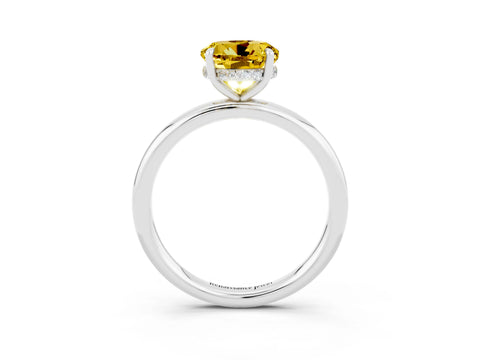 White gold Round Cut Yellow Sapphire Solitaire Ring with Thin Band and Four-Prong Setting_39