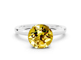 White gold Round Cut Yellow Sapphire Solitaire Ring with Thin Band and Prong Setting_12