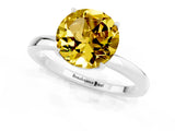 White gold Round Cut Yellow Sapphire Solitaire Ring with Thin Band and Prong Setting_13