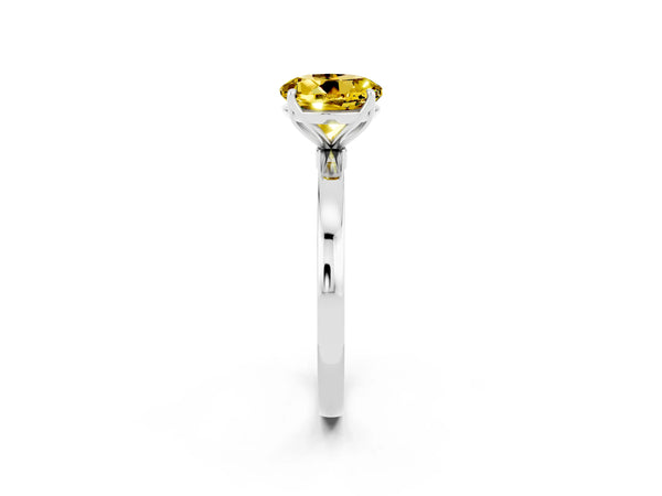 Platinum Round Cut Yellow Sapphire Solitaire Ring with Thin Band and Prong Setting