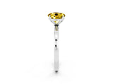 White gold Round Cut Yellow Sapphire Solitaire Ring with Thin Band and Prong Setting_14