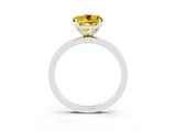 White gold Round Cut Yellow Sapphire Solitaire Ring with Thin Band and Prong Setting_15