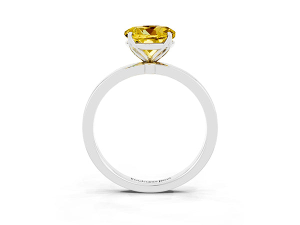 Platinum Round Cut Yellow Sapphire Solitaire Ring with Thin Band and Prong Setting