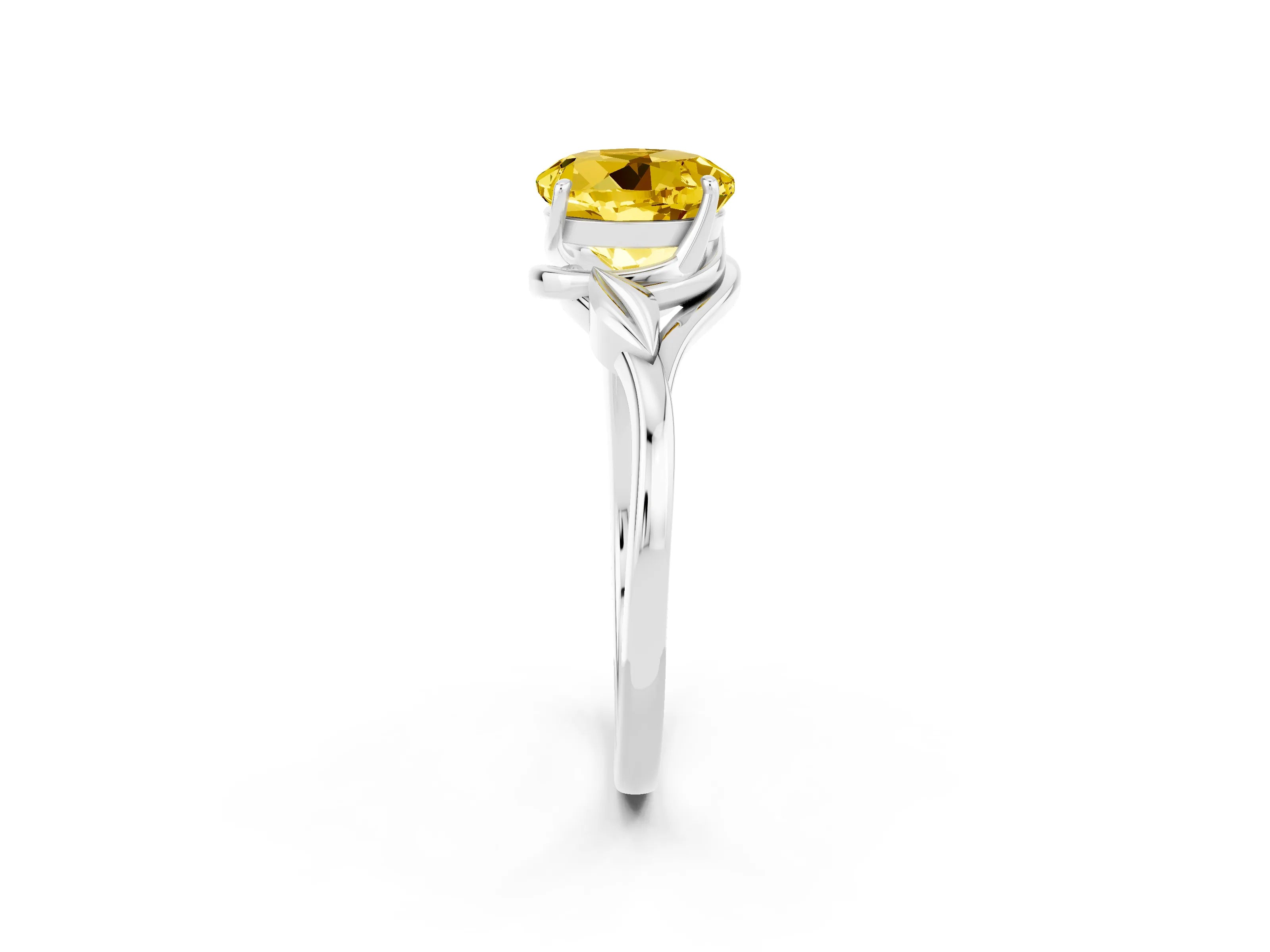 White gold Round Cut Yellow Sapphire Solitaire Ring with Twist Band and Four-Prong Setting_38