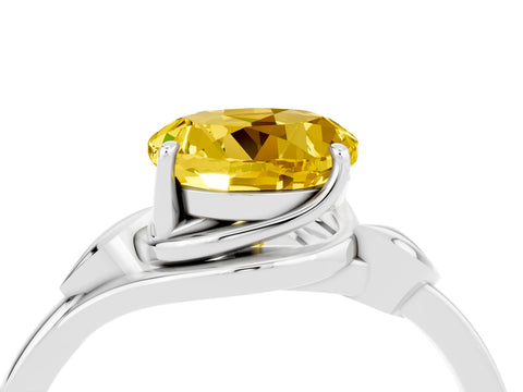 White gold Round Cut Yellow Sapphire Solitaire Ring with Twist Band and Four-Prong Setting_40