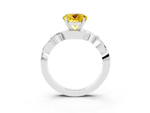 White gold Round Cut Yellow Sapphire Solitaire Ring with Twisted Band and Prong Setting_3
