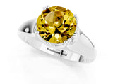 White gold Round Cut Yellow Sapphire Solitaire Ring with Wide Band and Prong Setting_25