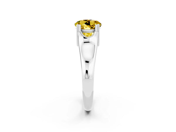 Silver Round Cut Yellow Sapphire Solitaire Ring with Wide Band and Prong Setting