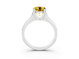 White gold Round Cut Yellow Sapphire Solitaire Ring with Wide Band and Prong Setting_27