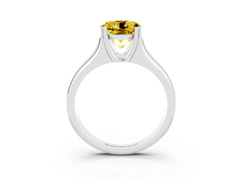 White gold Round Cut Yellow Sapphire Solitaire Ring with Wide Band and Prong Setting_27