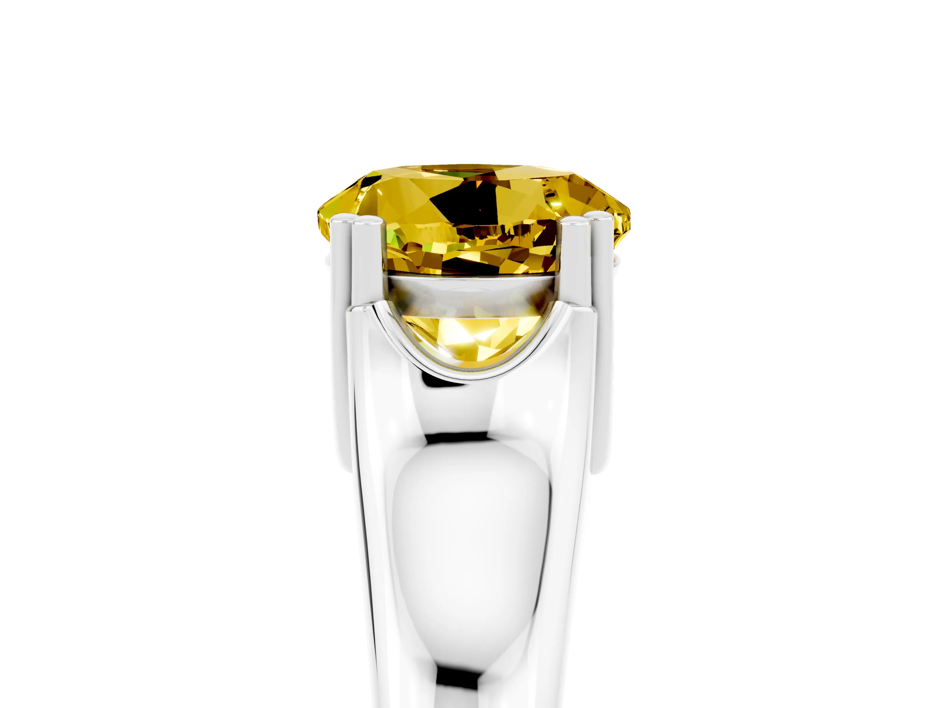 White gold Round Cut Yellow Sapphire Solitaire Ring with Wide Band and Prong Setting_29