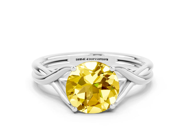 Platinum Round Cut Yellow Sapphire Solitaire Twist Band Prong Setting Ring