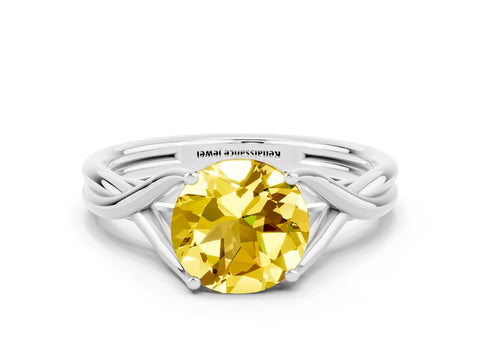White gold Round Cut Yellow Sapphire Solitaire Twist Band Prong Setting Ring_84