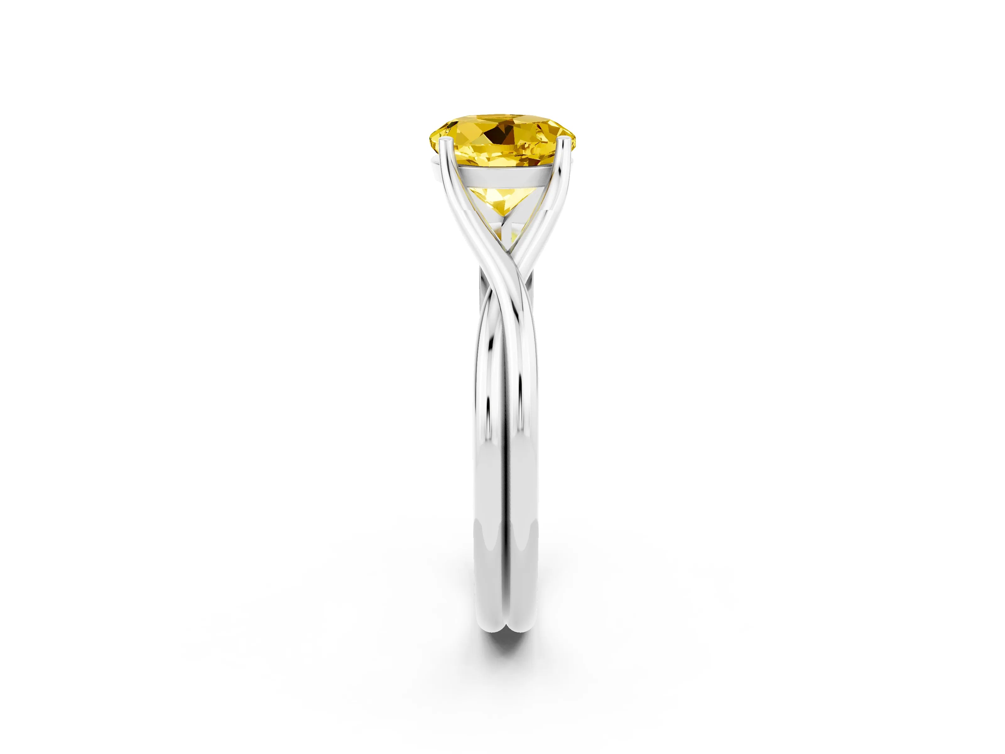 White gold Round Cut Yellow Sapphire Solitaire Twist Band Prong Setting Ring_86