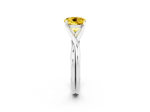 White gold Round Cut Yellow Sapphire Solitaire Twist Band Prong Setting Ring
