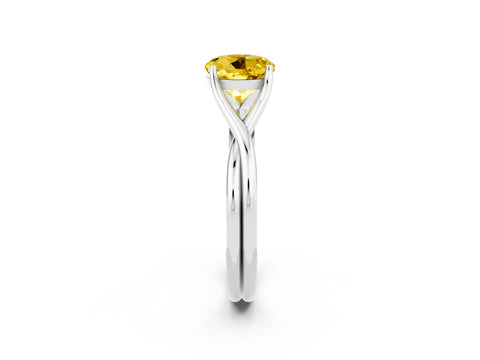 White gold Round Cut Yellow Sapphire Solitaire Twist Band Prong Setting Ring_86
