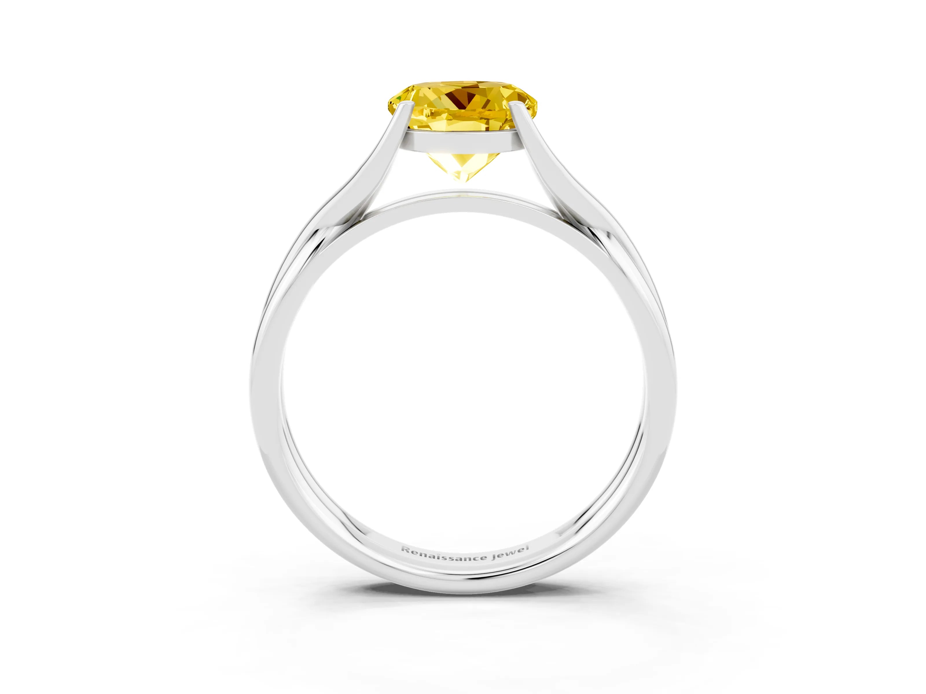 White gold Round Cut Yellow Sapphire Solitaire Twist Band Prong Setting Ring_87