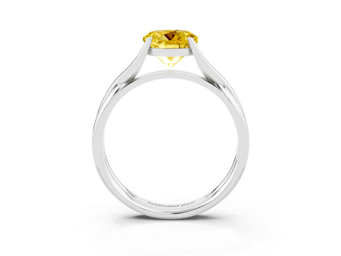 White gold Round Cut Yellow Sapphire Solitaire Twist Band Prong Setting Ring_87