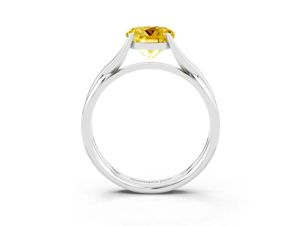 Silver Round Cut Yellow Sapphire Solitaire Twist Band Prong Setting Ring