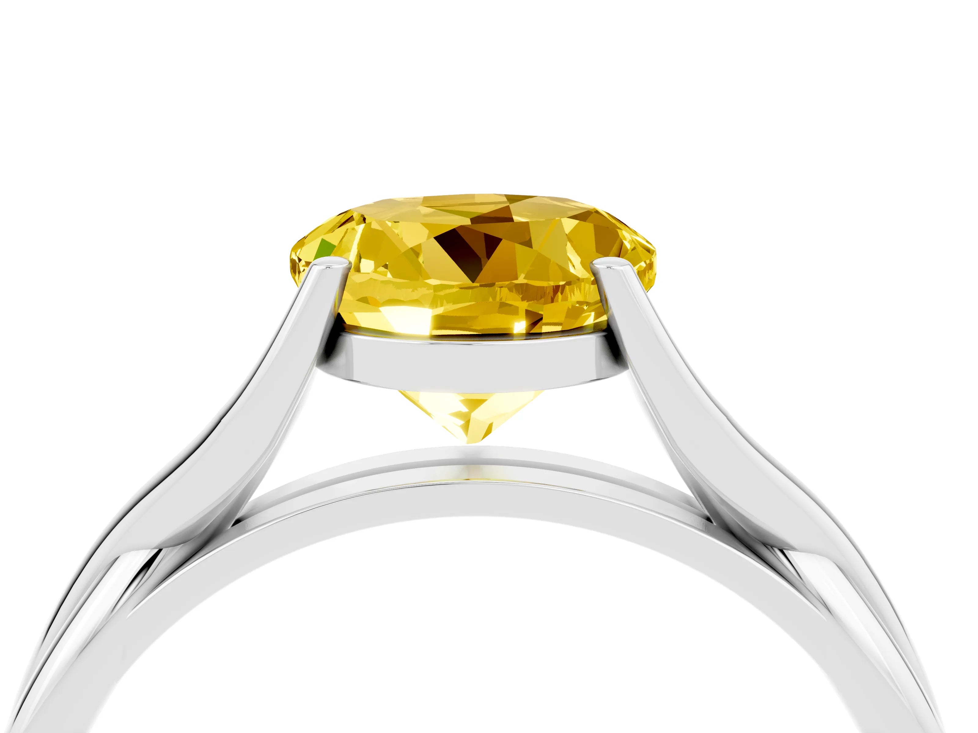 White gold Round Cut Yellow Sapphire Solitaire Twist Band Prong Setting Ring_88