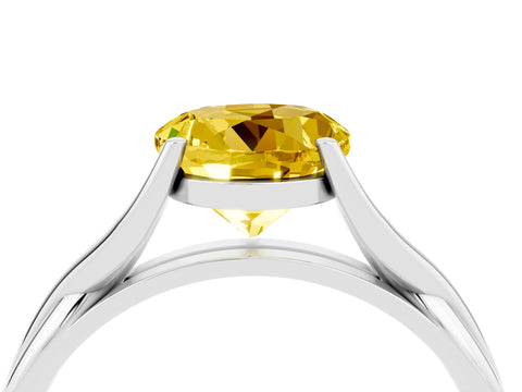 White gold Round Cut Yellow Sapphire Solitaire Twist Band Prong Setting Ring_88