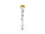 White gold Round Cut Yellow Sapphire Solitaire Twisted Band with Round  Accents and Prong Setting_14