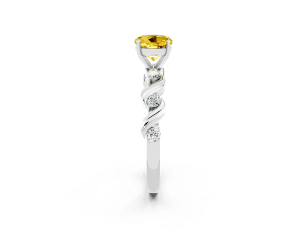 Platinum Round Cut Yellow Sapphire Solitaire Twisted Band with Round  Accents and Prong Setting