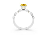 White gold Round Cut Yellow Sapphire Solitaire Twisted Band with Round  Accents and Prong Setting_15