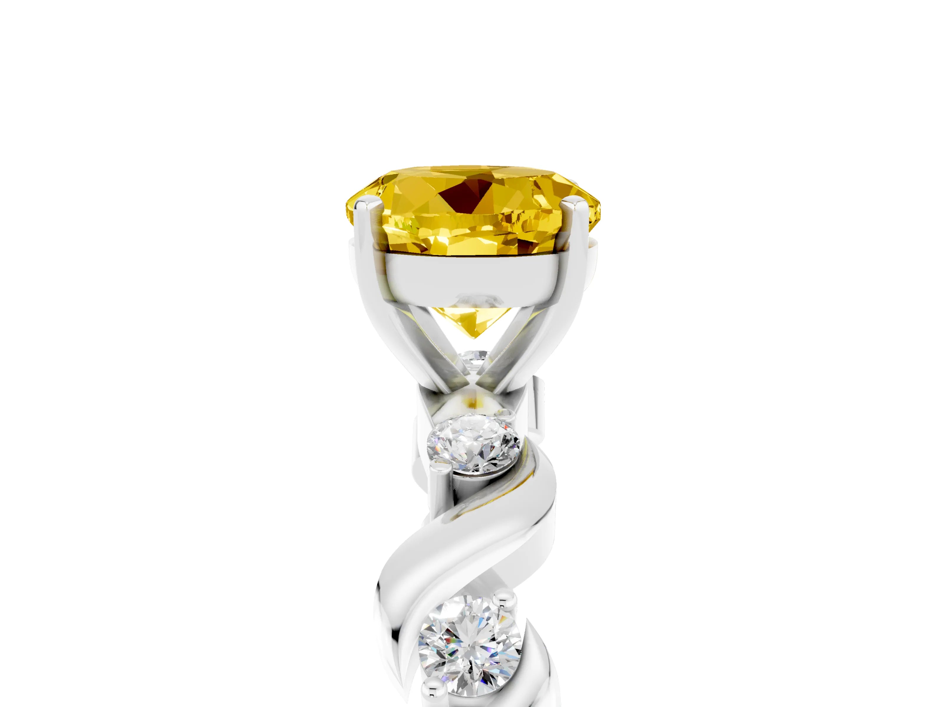 White gold Round Cut Yellow Sapphire Solitaire Twisted Band with Round  Accents and Prong Setting_17