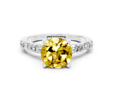 White gold Round Cut Yellow Sapphire Solitaire with Side Baguettes and Channel Set Band_24