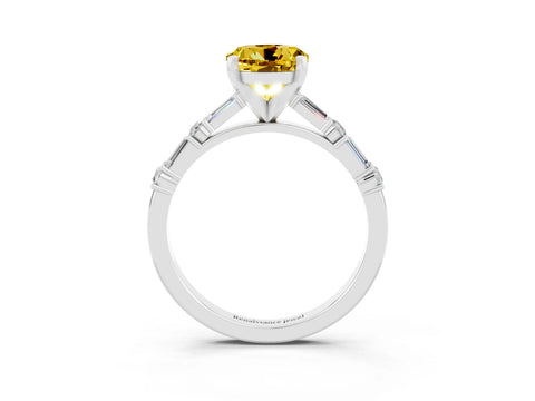 White gold Round Cut Yellow Sapphire Solitaire with Side Baguettes and Channel Set Band_27