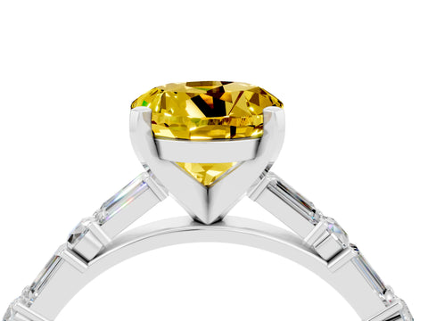 White gold Round Cut Yellow Sapphire Solitaire with Side Baguettes and Channel Set Band_28