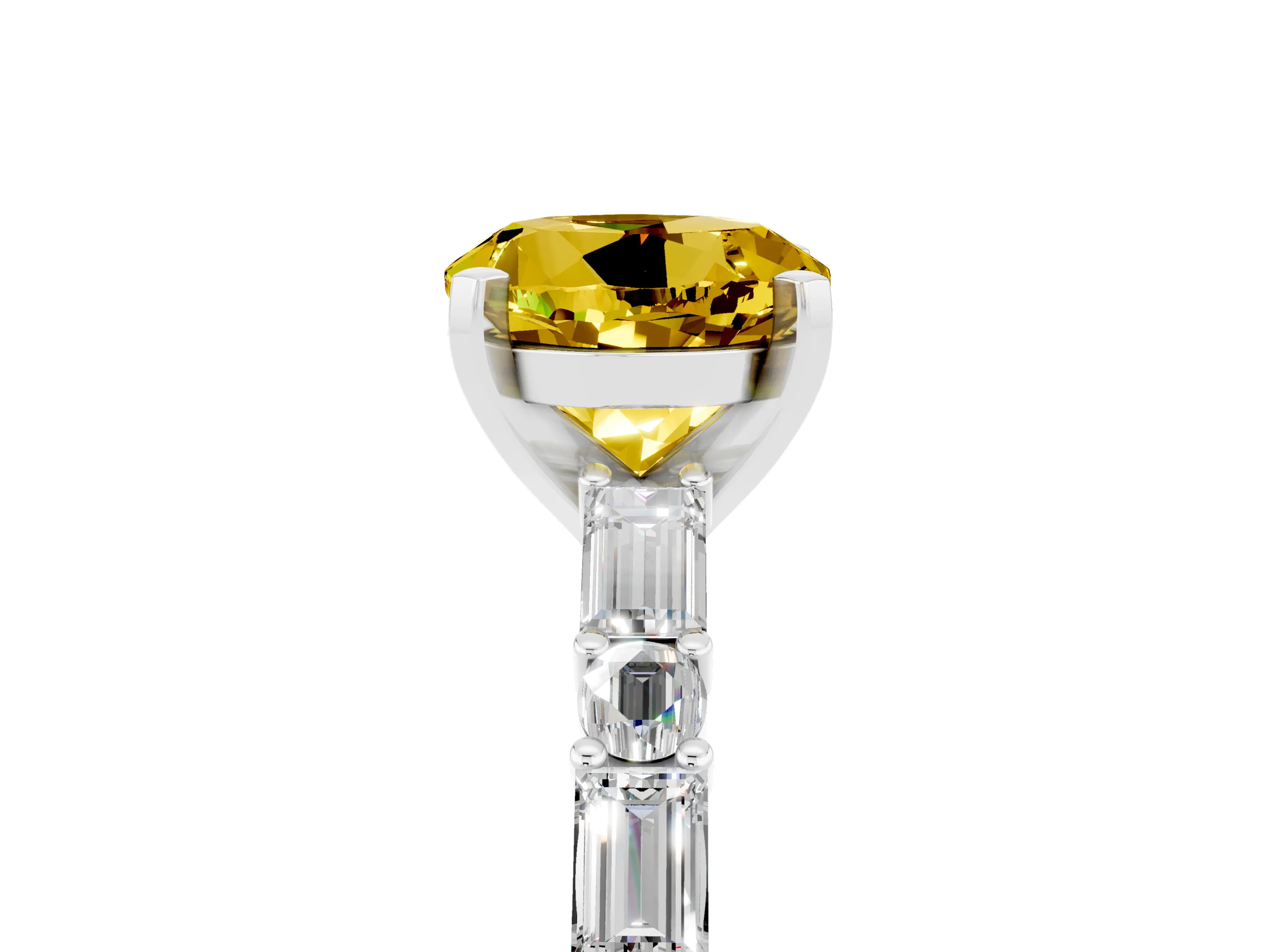 White gold Round Cut Yellow Sapphire Solitaire with Side Baguettes and Channel Set Band_29