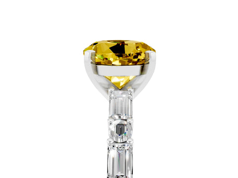 White gold Round Cut Yellow Sapphire Solitaire with Side Baguettes and Channel Set Band_29