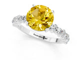White gold Round Cut Yellow Sapphire Solitaire with Side Stones, Pave Band, Four-Prong Setting_25