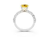 White gold Round Cut Yellow Sapphire Solitaire with Side Stones, Pave Band, Four-Prong Setting_27