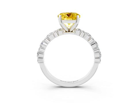 White gold Round Cut Yellow Sapphire Solitaire with Side Stones, Pave Band, Four-Prong Setting_27