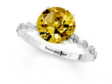 White gold Round Cut Yellow Sapphire Solitaire with Side Stones on a Pavé Band and Four-Prong Setting_25
