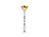 White gold Round Cut Yellow Sapphire Solitaire with Side Stones on a Pavé Band and Four-Prong Setting_26