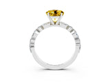 White gold Round Cut Yellow Sapphire Solitaire with Side Stones on a Pavé Band and Four-Prong Setting_27