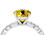 White gold Round Cut Yellow Sapphire Solitaire with Side Stones on a Pavé Band and Four-Prong Setting_28