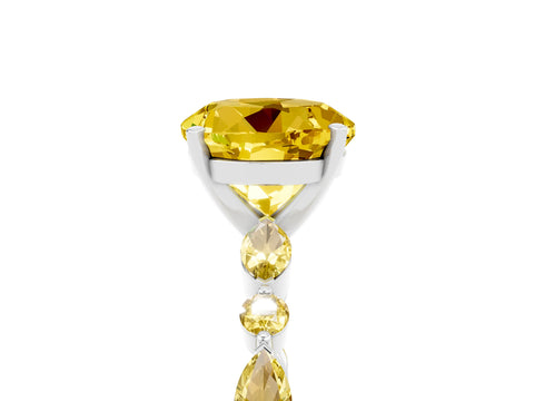 White gold Round Cut Yellow Sapphire Solitaire with Side Stones on a Pavé Band and Four-Prong Setting_5