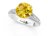White gold Round Cut Yellow Sapphire Split Shank Engagement Ring with Pavé Band_25