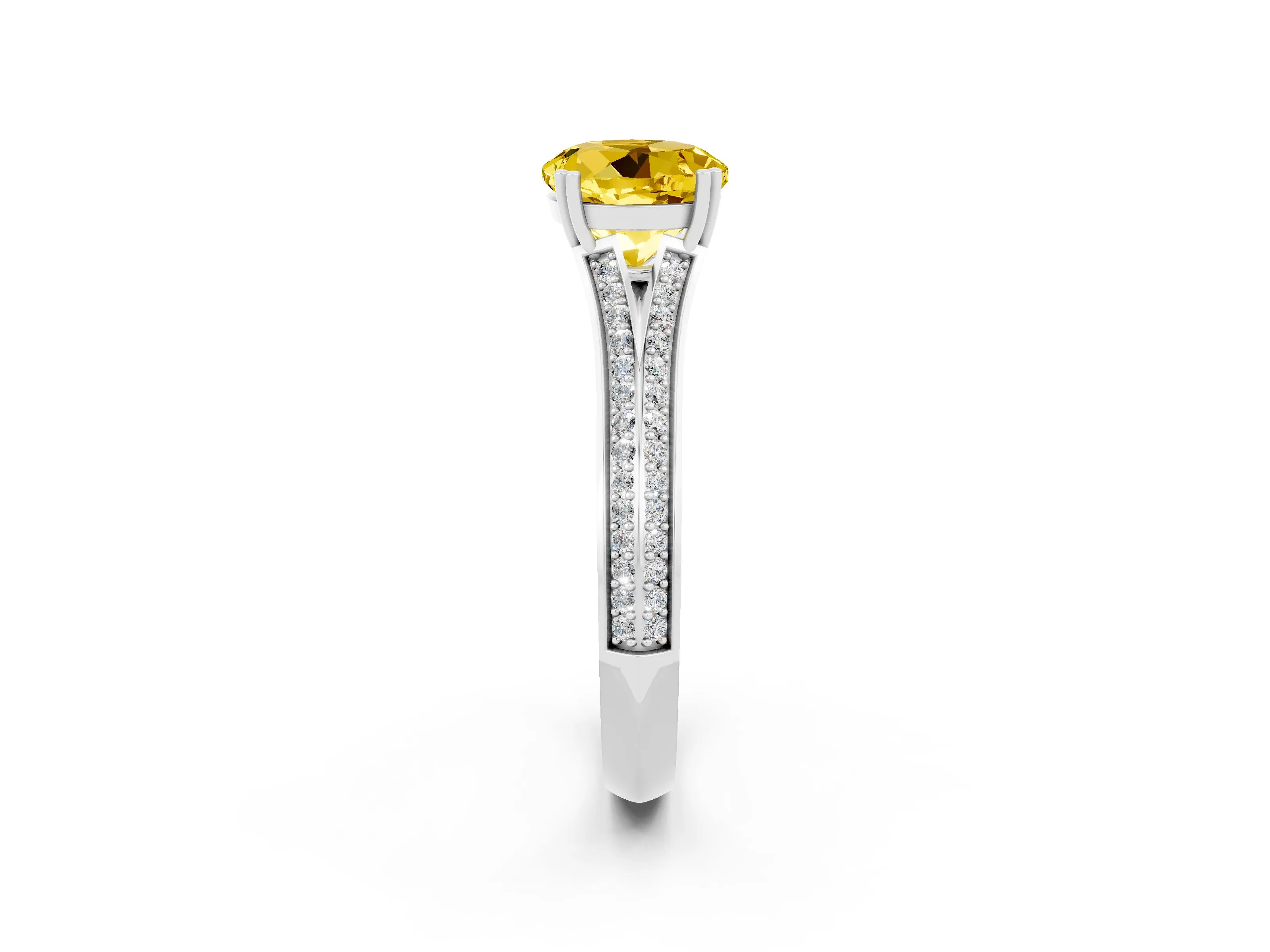 White gold Round Cut Yellow Sapphire Split Shank Engagement Ring with Pavé Band_26