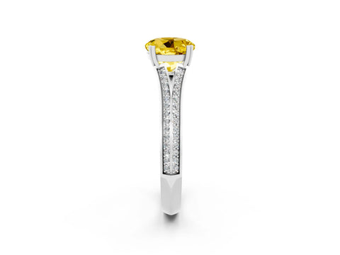 White gold Round Cut Yellow Sapphire Split Shank Engagement Ring with Pavé Band_26