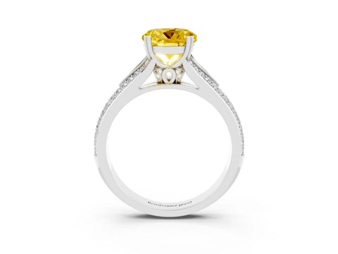 White gold Round Cut Yellow Sapphire Split Shank Engagement Ring with Pavé Band_27