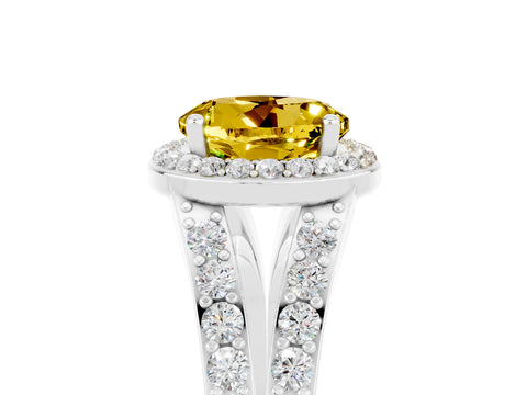 White gold Round Cut Yellow Sapphire Split Shank Halo Ring with Four-Prong Setting_29
