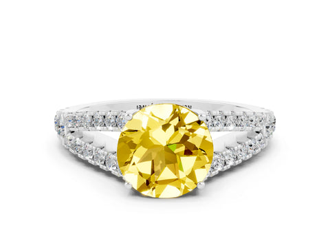 White gold Round Cut Yellow Sapphire Split Shank Pavé Engagement Ring with Four-Prong Setting_12