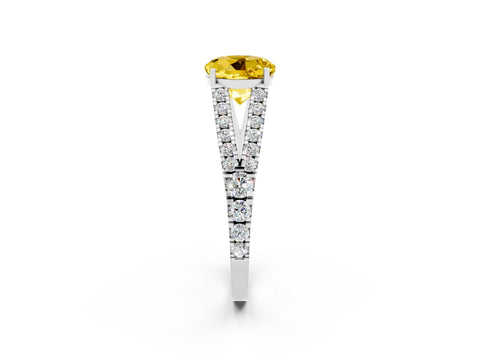White gold Round Cut Yellow Sapphire Split Shank Pavé Engagement Ring with Four-Prong Setting_14