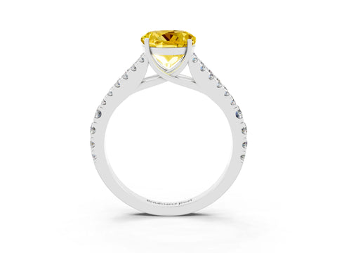 White gold Round Cut Yellow Sapphire Split Shank Pavé Engagement Ring with Four-Prong Setting_15